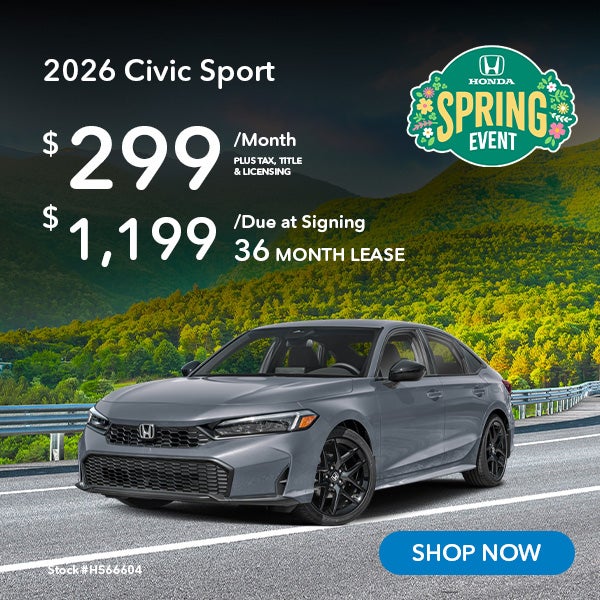 2026 Honda Civic Sport Lease for $299 per month for 36 month