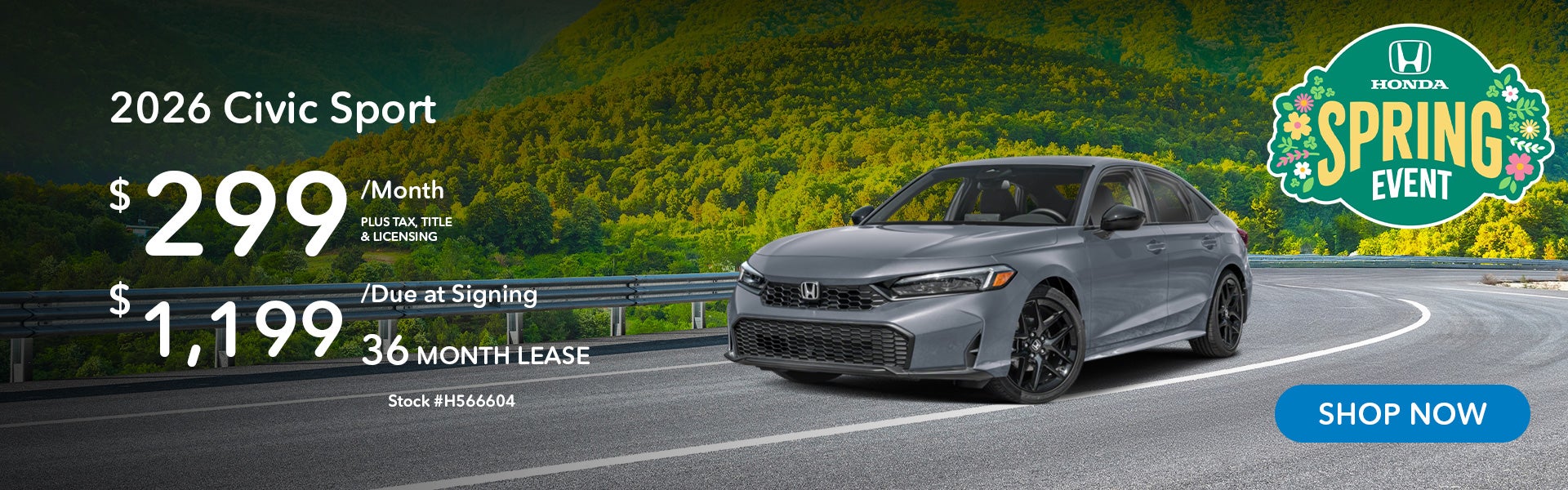 2026 Honda Civic Sport Lease for $299 per month for 36 month