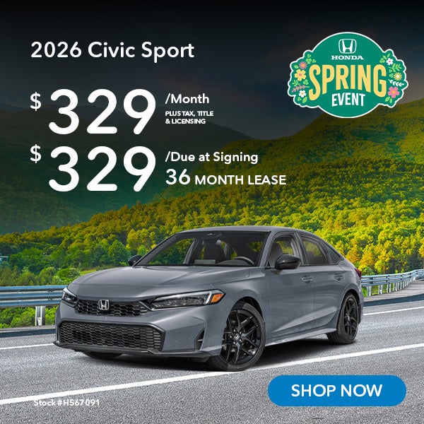2026 Honda Civic Sport Lease from $329 per month for 36 mont