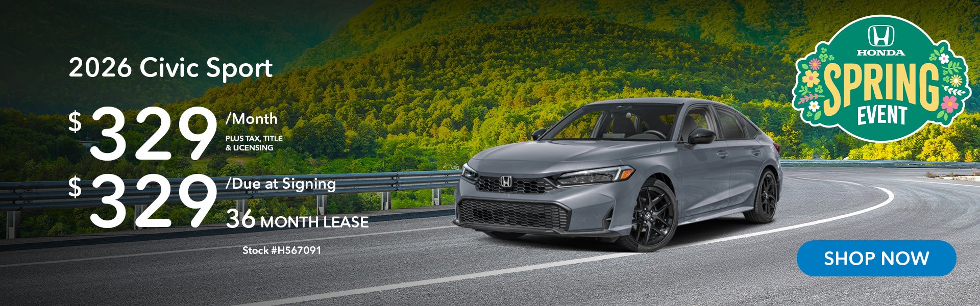 2026 Honda Civic Sport Lease from $329 per month for 36 mont