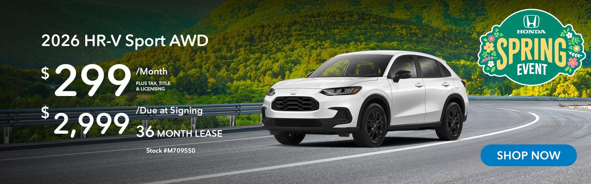 2026 Honda HR-V Sport Lease for $299 per month for 36 months