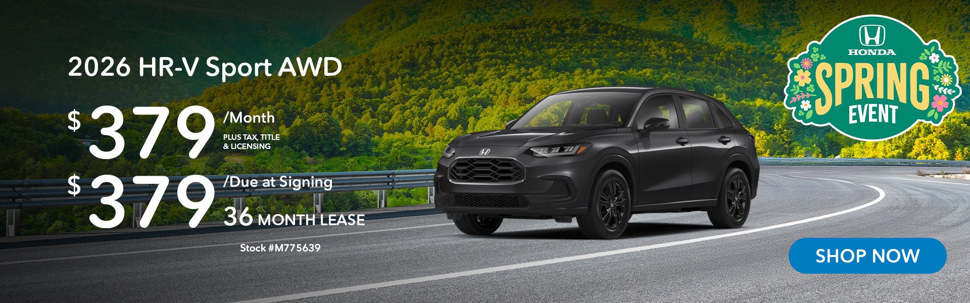 2026 Honda HR-V Sport Lease from $379 per month for 36 month