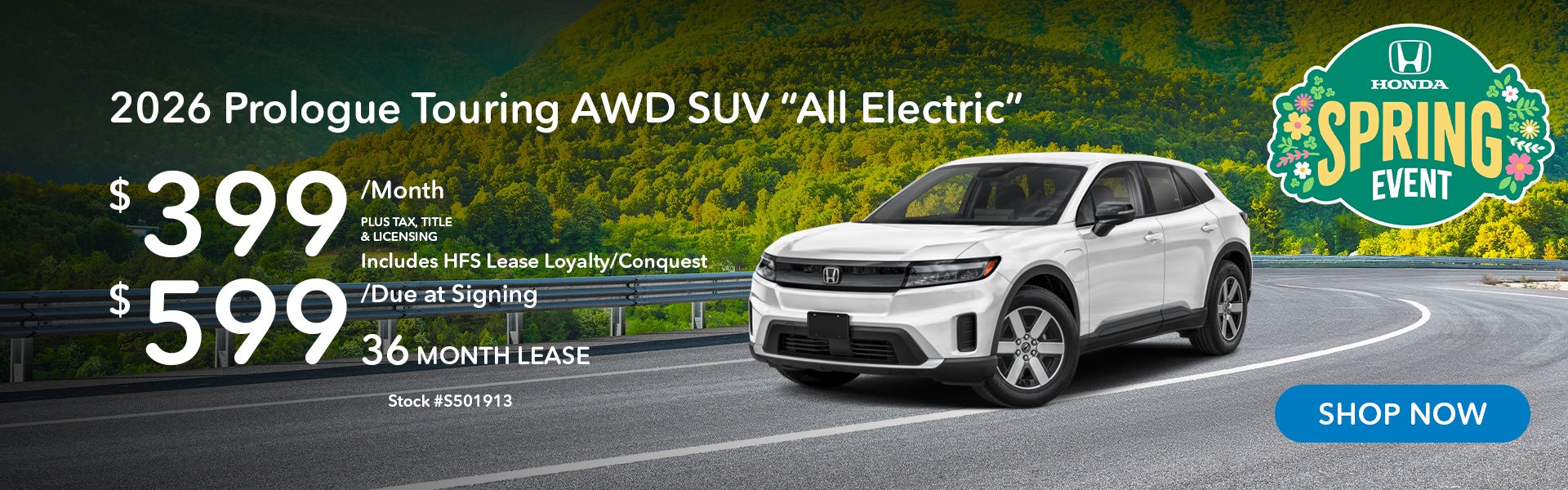 2026 Honda Prologue Touring Lease from $399 per month for 36