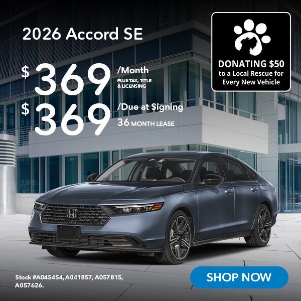 2026 Honda Accord SE Lease from $369/mo, $369 due at signing