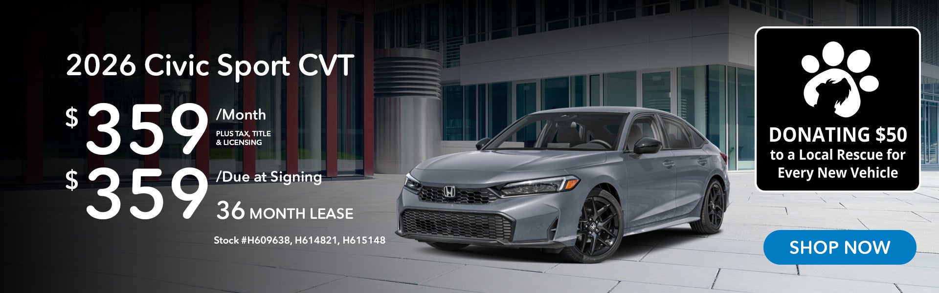 2026 Honda Civic Sport Lease from $359/mo, $359 due at signi