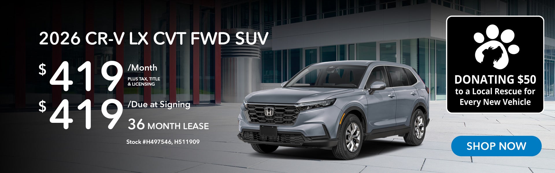 2026 Honda CR-V LX Lease from $419/mo, $419 due at signing
