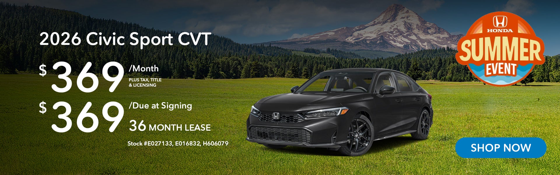 2026 Honda Civic Sport Lease from $369/mo, $369 due at signi