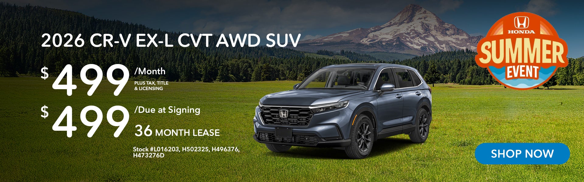 2026 Honda CR-V EX-L Lease from $499/mo, $499 due at signing