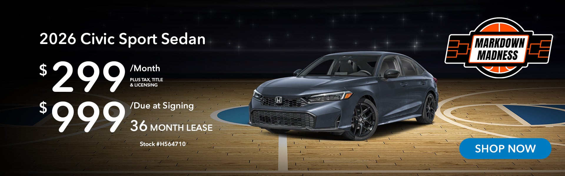 2026 Honda Civic Sport Lease for $299 per month for 36 month