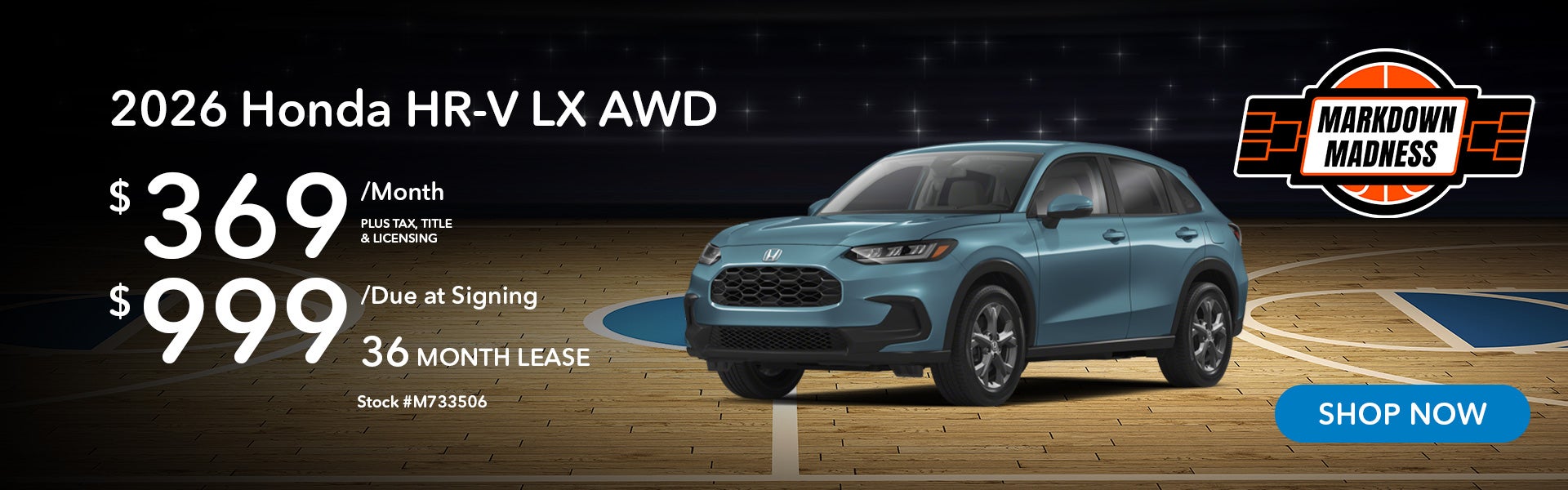 2026 Honda HR-V LX Lease for $369 per month for 36 months.