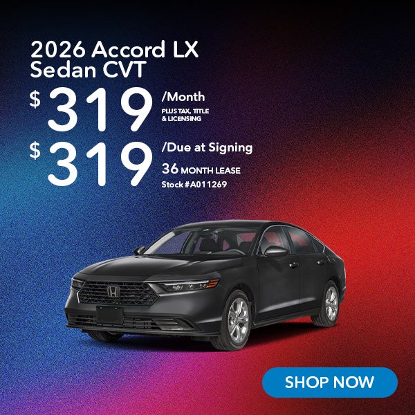 2026 Honda Accord LX Lease from $319/mo, $319 due at signing