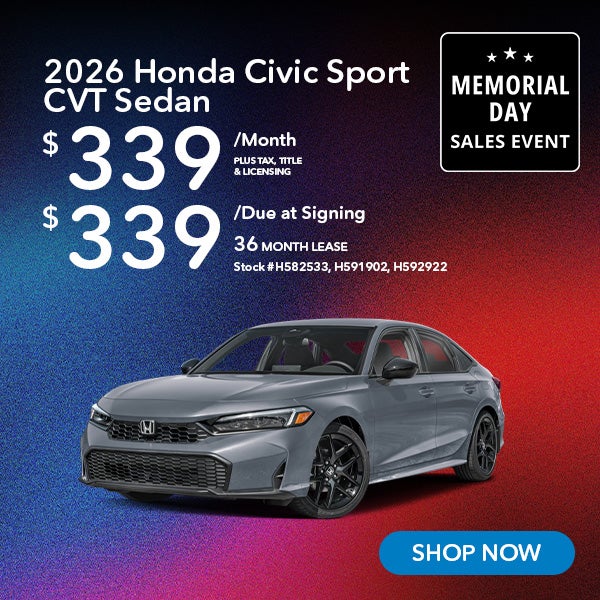2026 Honda Civic Sport Lease from $339/mo, $339 due at signi