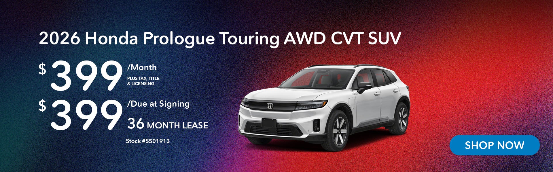 2026 Honda Prologue Touring Lease from $399/mo, $399 due at 